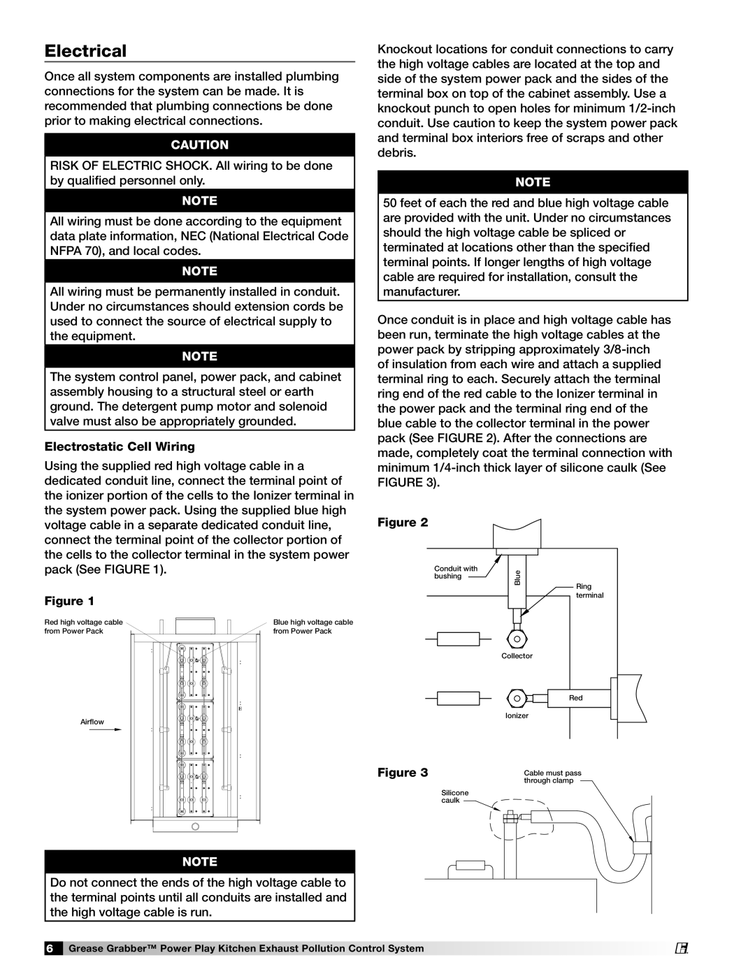 Greenheck Fan 474754 installation manual Electrical, Electrostatic Cell Wiring 