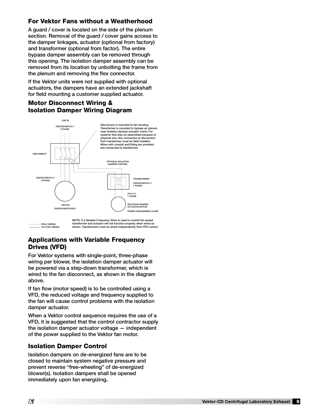 Greenheck Fan 47555 For Vektor Fans without a Weatherhood, Motor Disconnect Wiring & Isolation Damper Wiring Diagram 