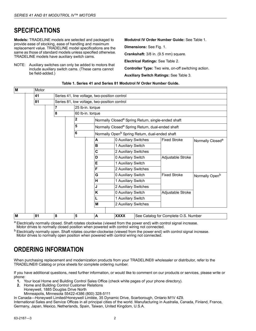 Greenheck Fan 81, 41 Specifications, Ordering Information, Modutrol IV Order Number Guide See Table Dimensions See Fig 