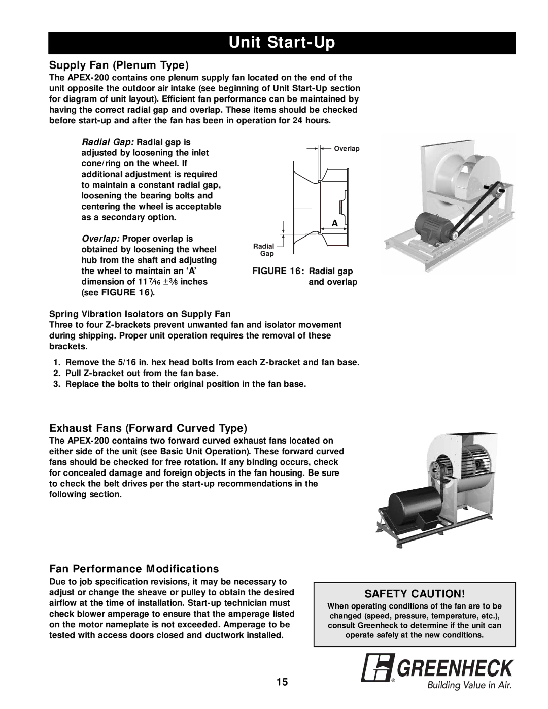 Greenheck Fan APEX-200 warranty Supply Fan Plenum Type, Exhaust Fans Forward Curved Type, Fan Performance Modifications 