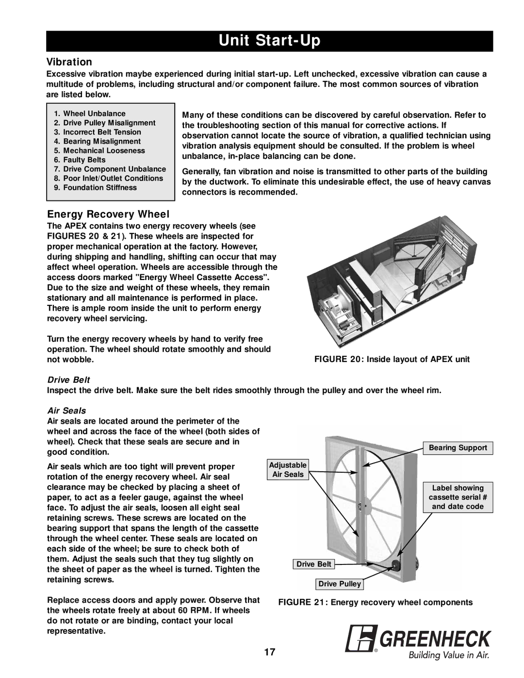 Greenheck Fan APEX-200 warranty Vibration, Energy Recovery Wheel 