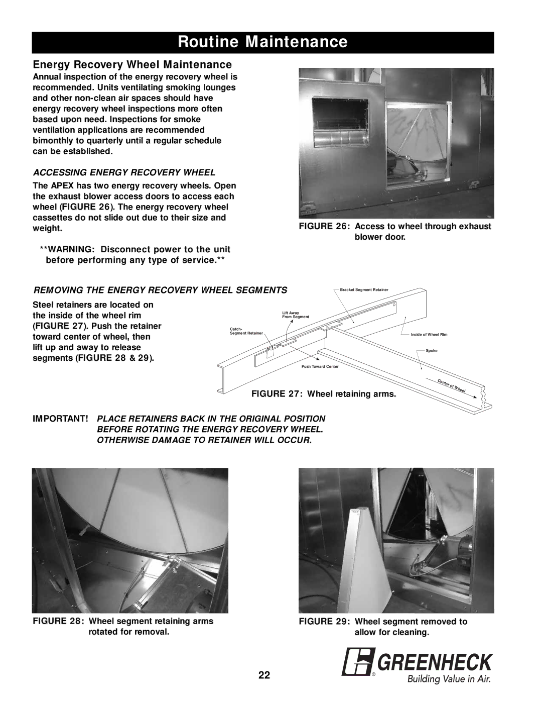 Greenheck Fan APEX-200 warranty Accessing Energy Recovery Wheel 