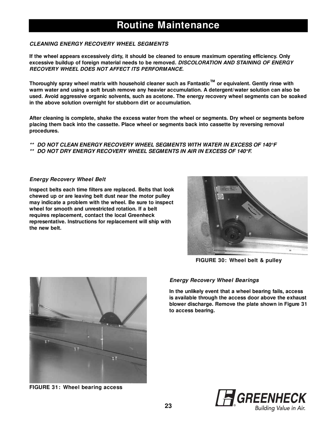 Greenheck Fan APEX-200 warranty Cleaning Energy Recovery Wheel Segments 