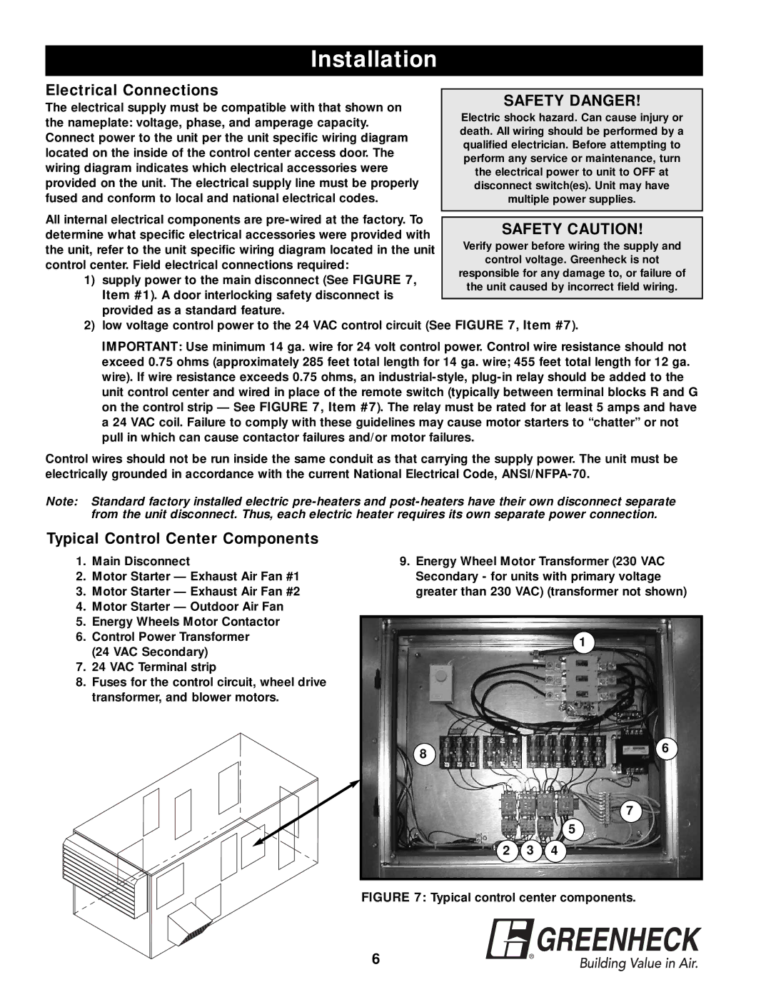 Greenheck Fan APEX-200 warranty Electrical Connections, Typical Control Center Components 