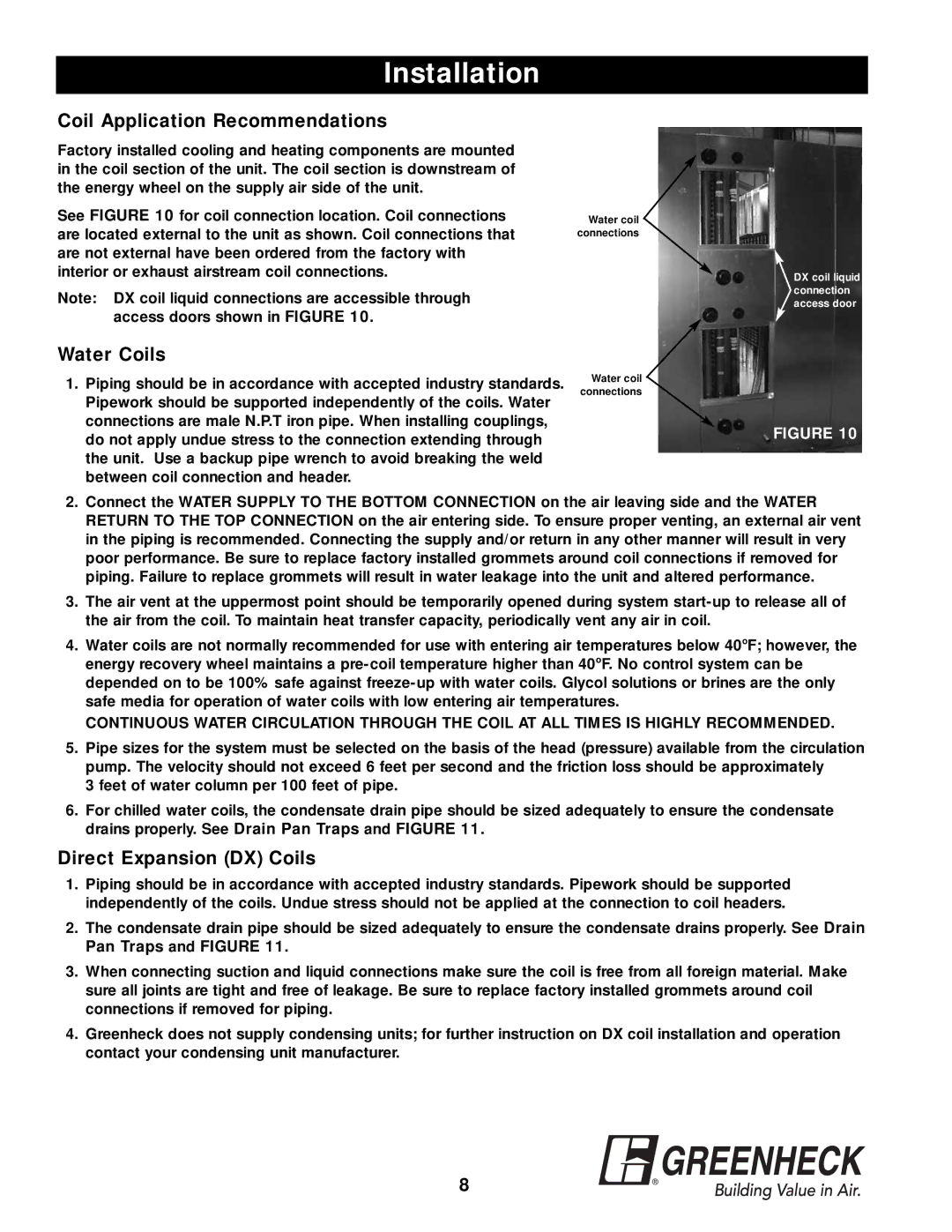 Greenheck Fan APEX-200 warranty Coil Application Recommendations, Water Coils, Direct Expansion DX Coils 