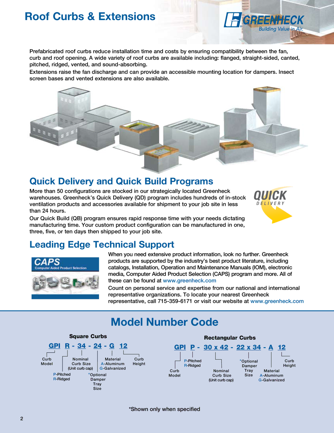 Greenheck Fan ATS, ATR, GPS, ATI, GPR PageRoof CurbsHeader& Extensions, Model Number Code, GPI R 34 24 G GPI P 30 x 22 x 34 a 