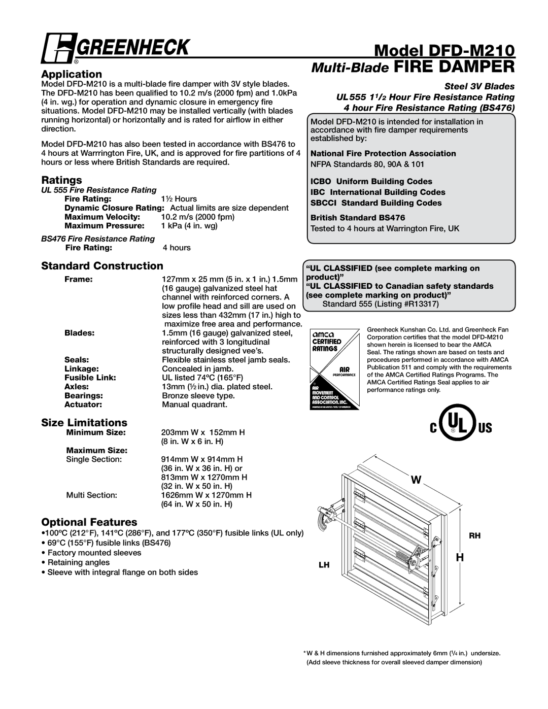 Greenheck Fan dimensions Model DFD-M210 