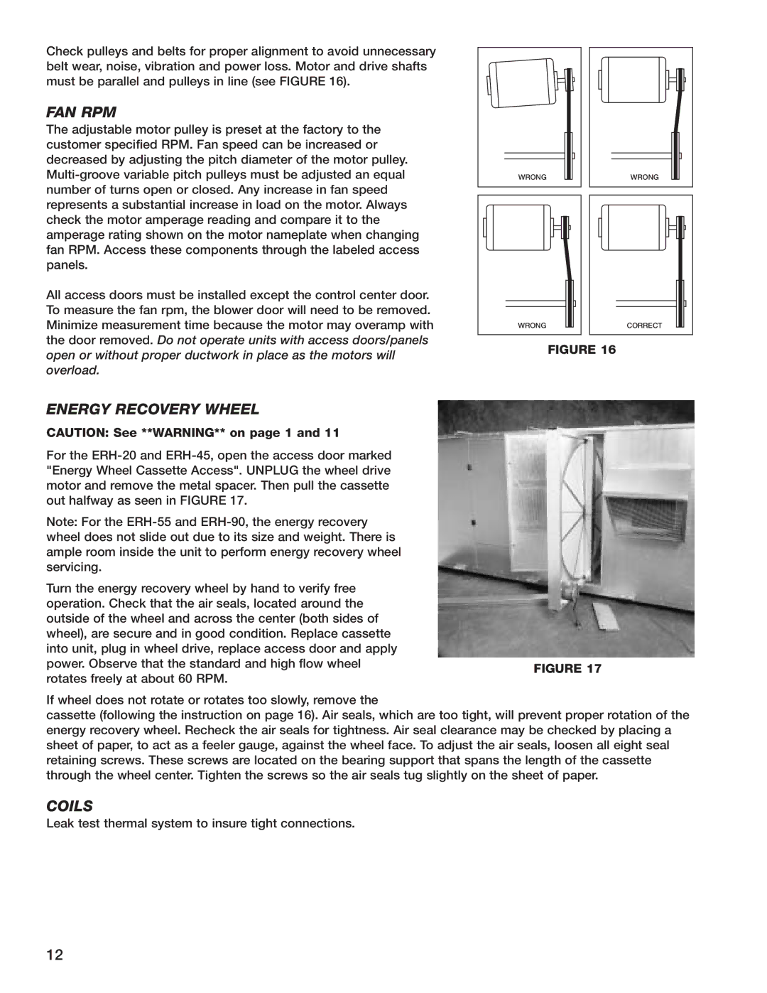 Greenheck Fan ERH-55, ERH-45, ERH-90, ERH-20 manual Fan Rpm, Energy Recovery Wheel, Coils 