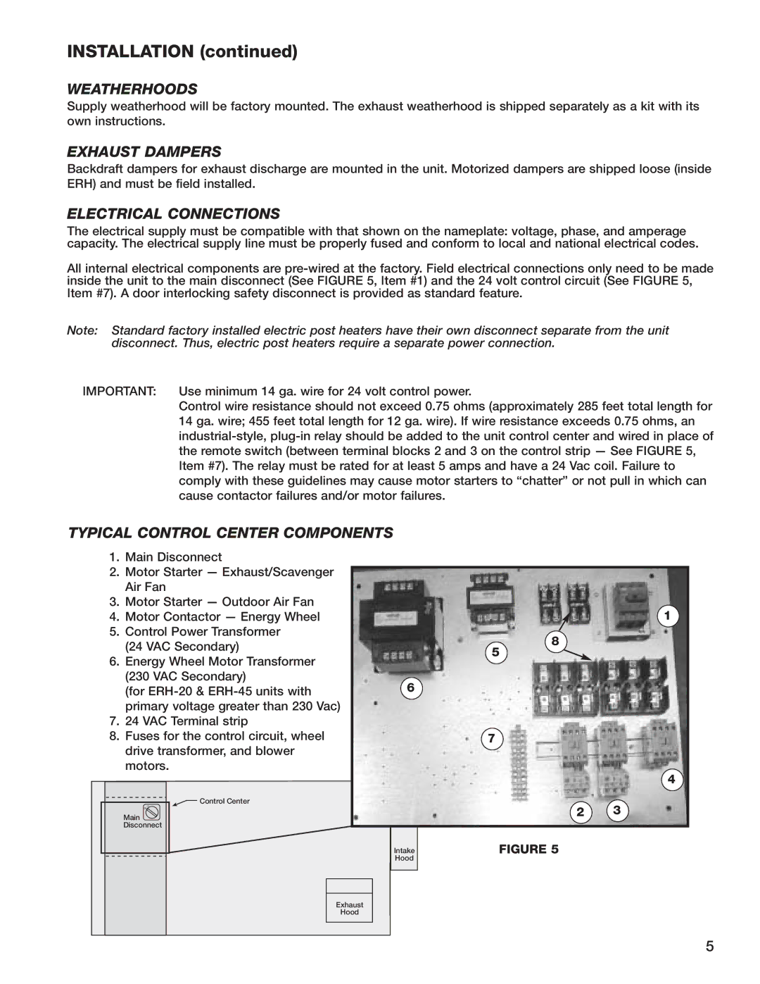 Greenheck Fan ERH-45, ERH-55, ERH-90, ERH-20 manual Installation, Weatherhoods, Exhaust Dampers, Electrical Connections 