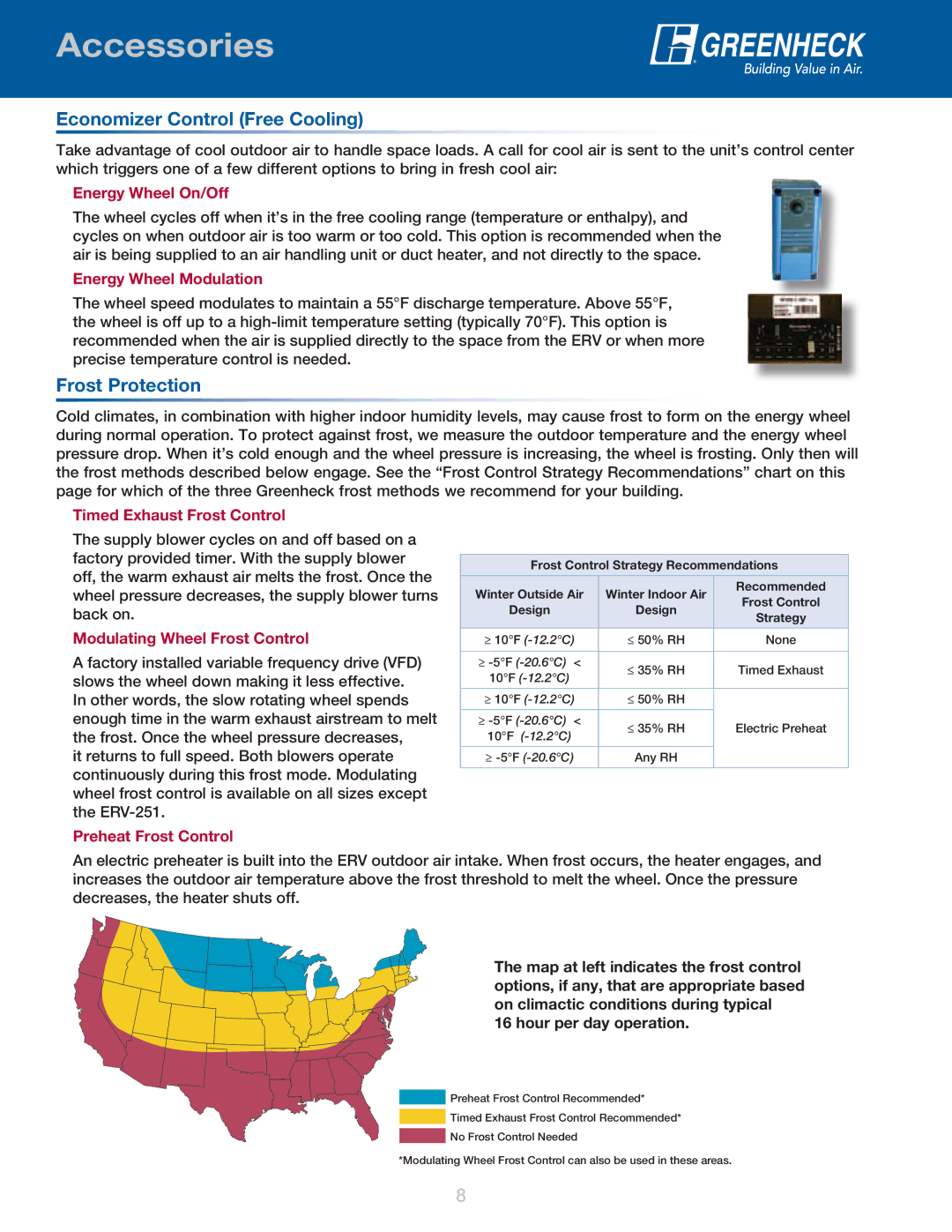 Greenheck Fan ERV manual Economizer Control Free Cooling, Frost Protection 