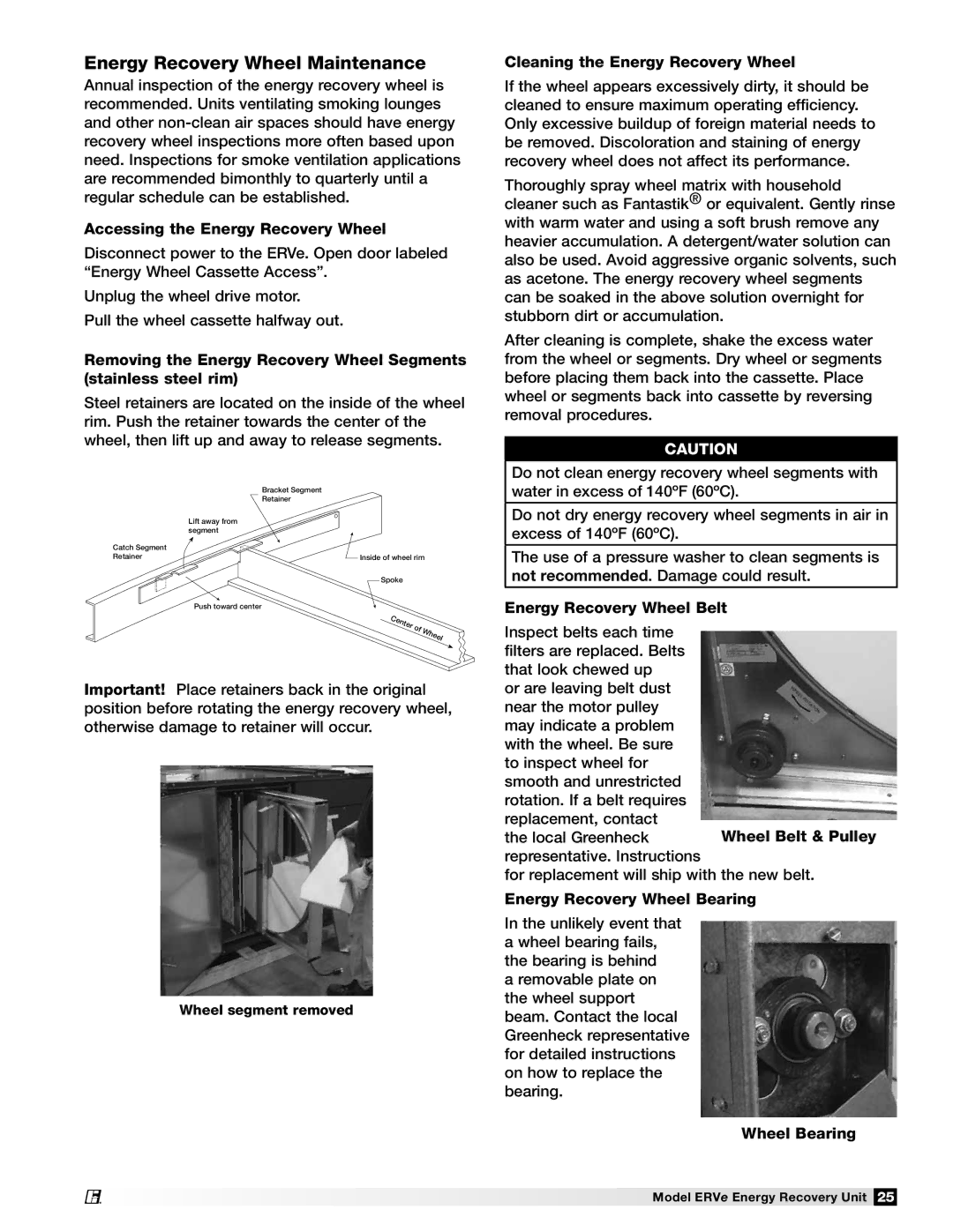 Greenheck Fan ERVe manual Energy Recovery Wheel Maintenance 