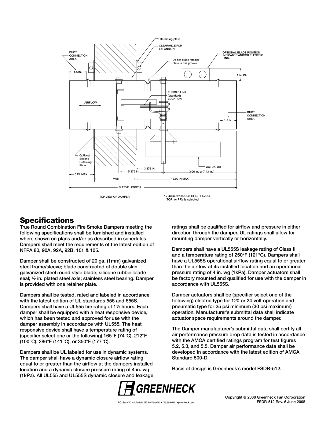 Greenheck Fan FSDR-512 dimensions Specifications 