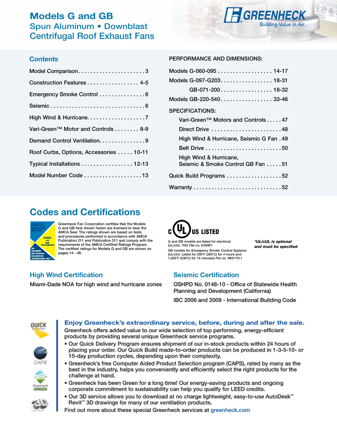 Greenheck Fan manual Codes and Certifications, Models G and GB 