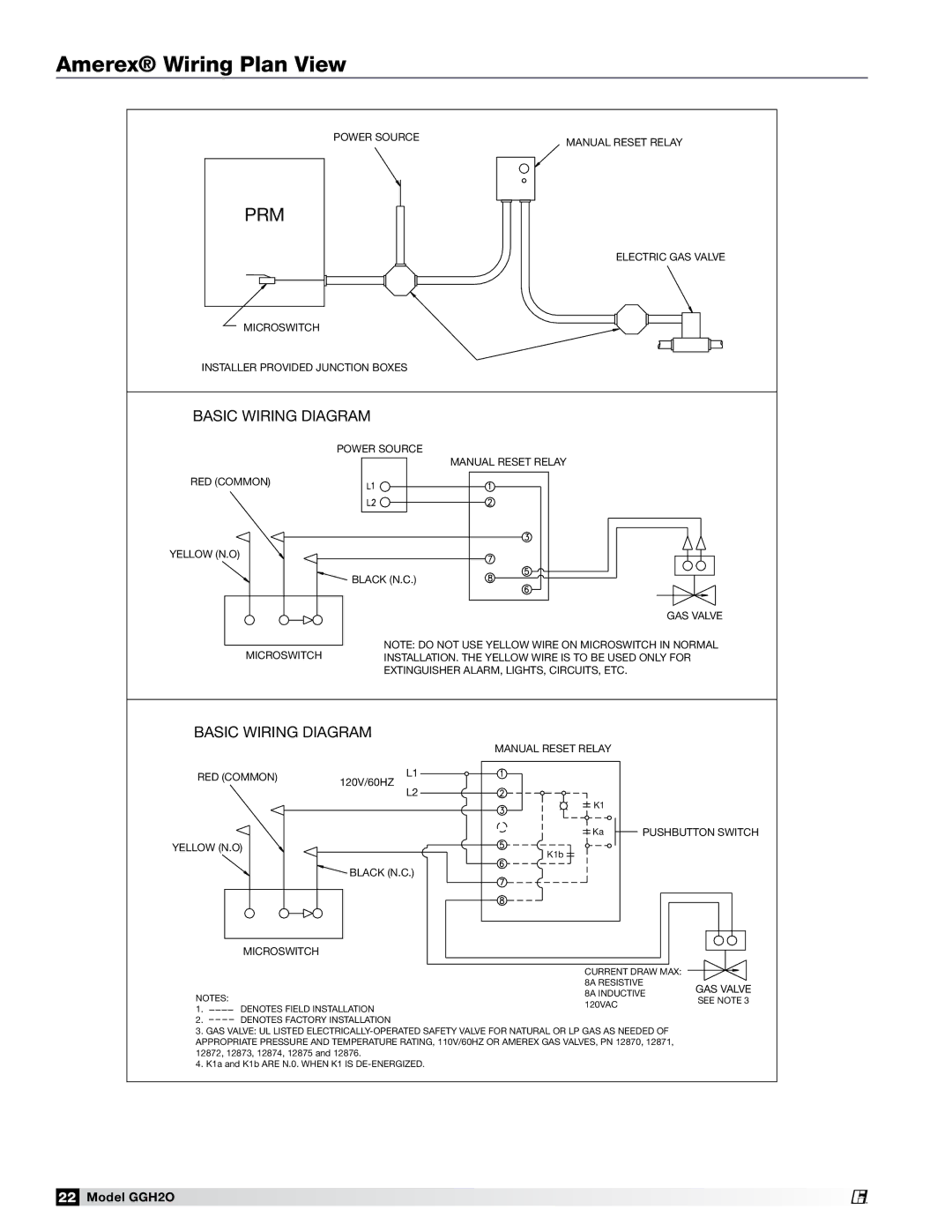 Greenheck Fan GGH20 manual Amerex Wiring Plan View, Prm 