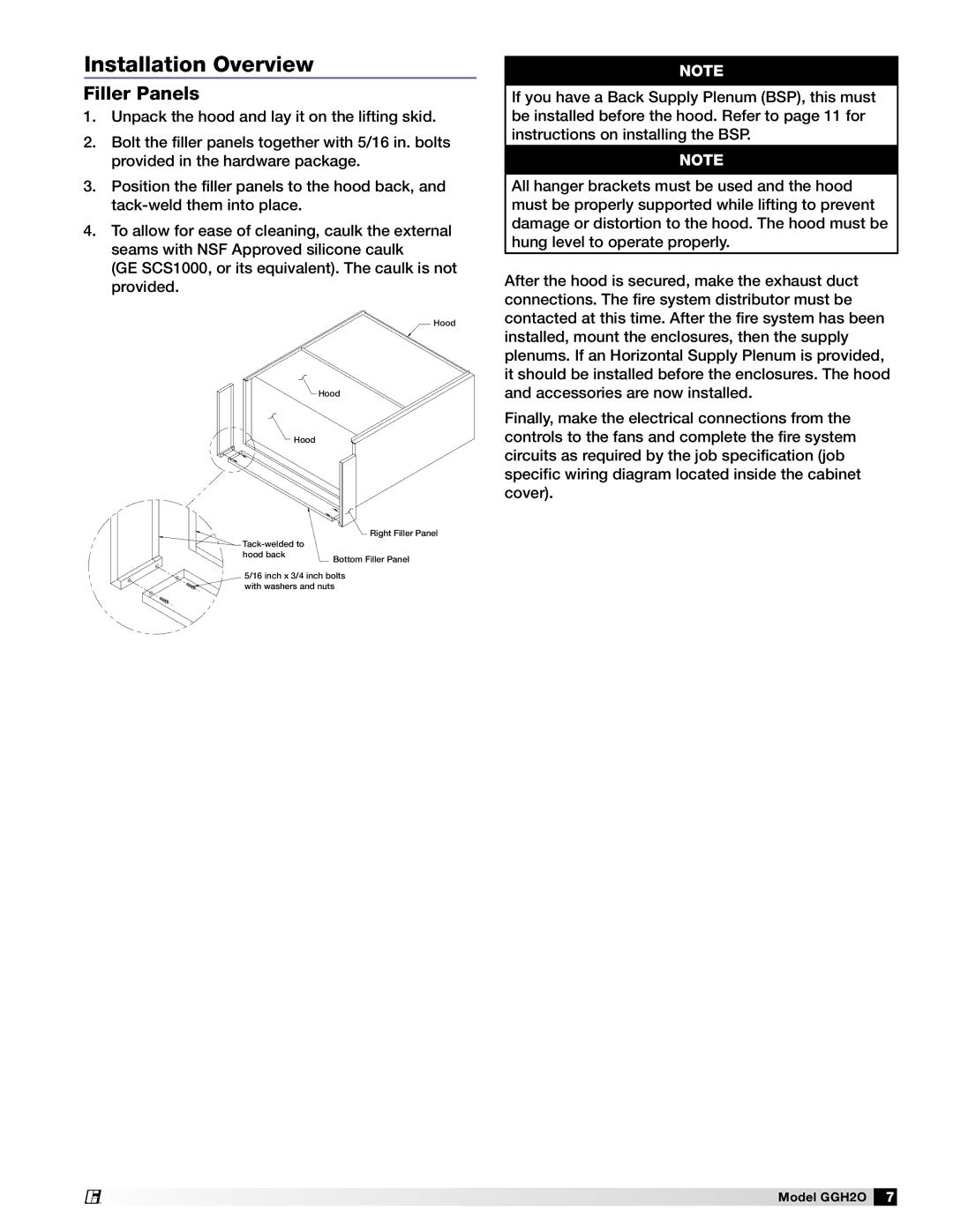 Greenheck Fan GGH20 manual Installation Overview, Filler Panels 