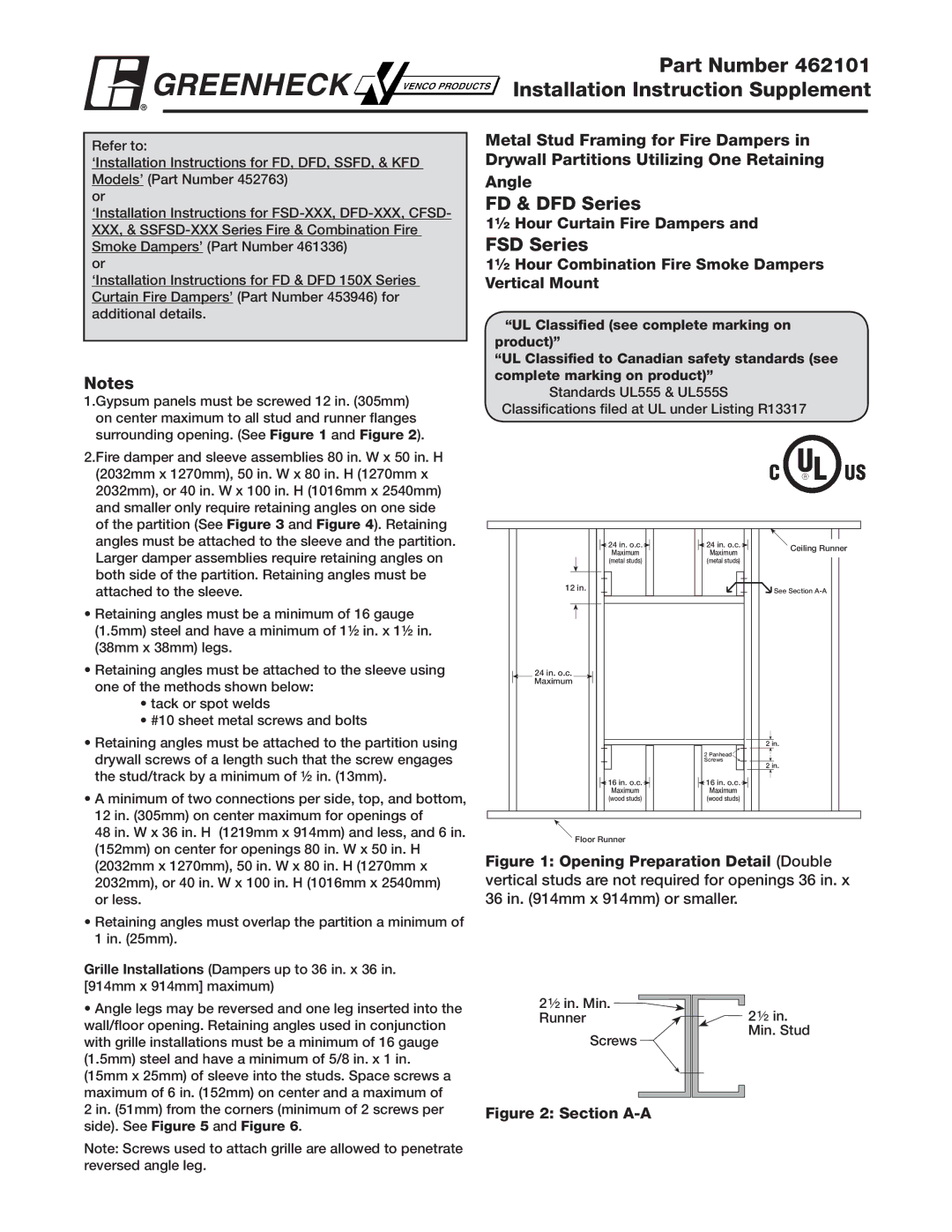 Greenheck Fan KFD installation instructions Part Number 462101 Installation Instruction Supplement, FD & DFD Series 