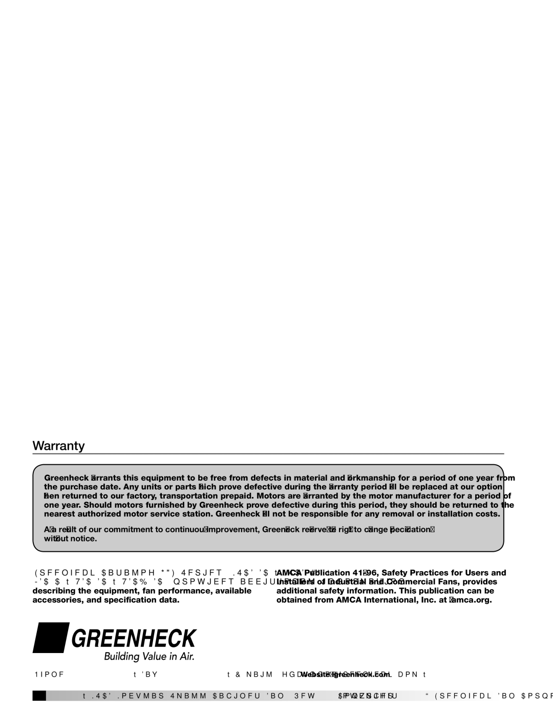 Greenheck Fan MSCF-FC, MSCF-BI manual Warranty 