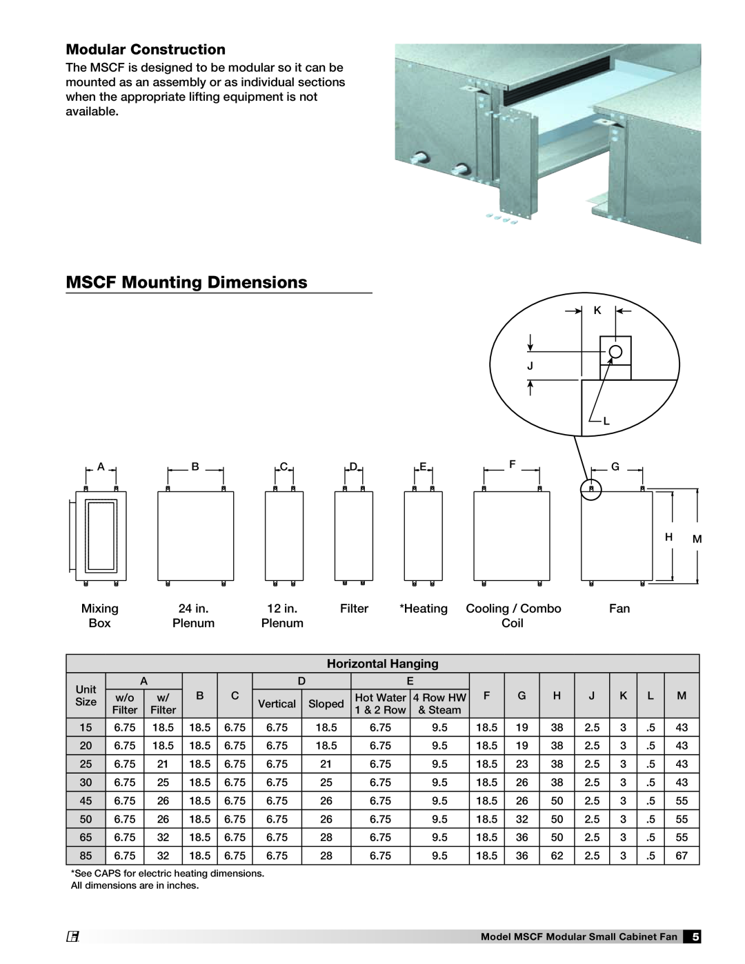 Greenheck Fan MSCF-BI, MSCF-FC manual MSCF Mounting Dimensions, Modular Construction 