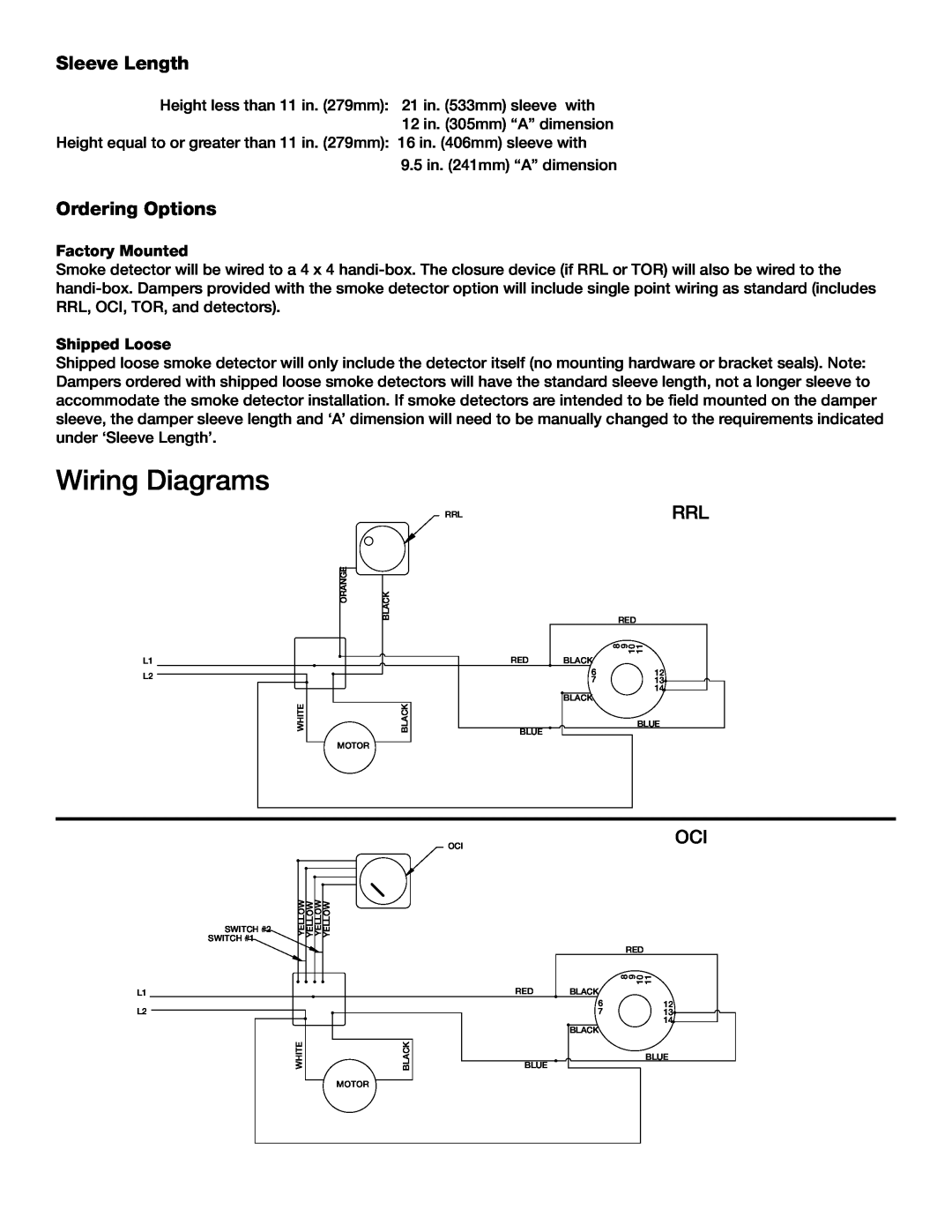 Greenheck Fan No Flow Duct Smoke Detector Wiring Diagrams, Sleeve Length, Ordering Options, Factory Mounted, Shipped Loose 