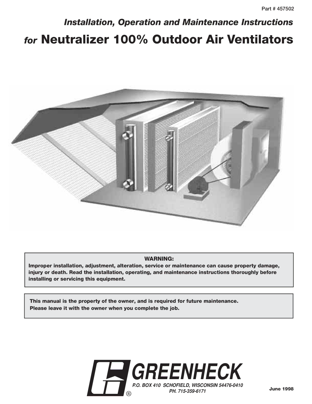 Greenheck Fan Outdoor Air Ventilator manual Greenheck 