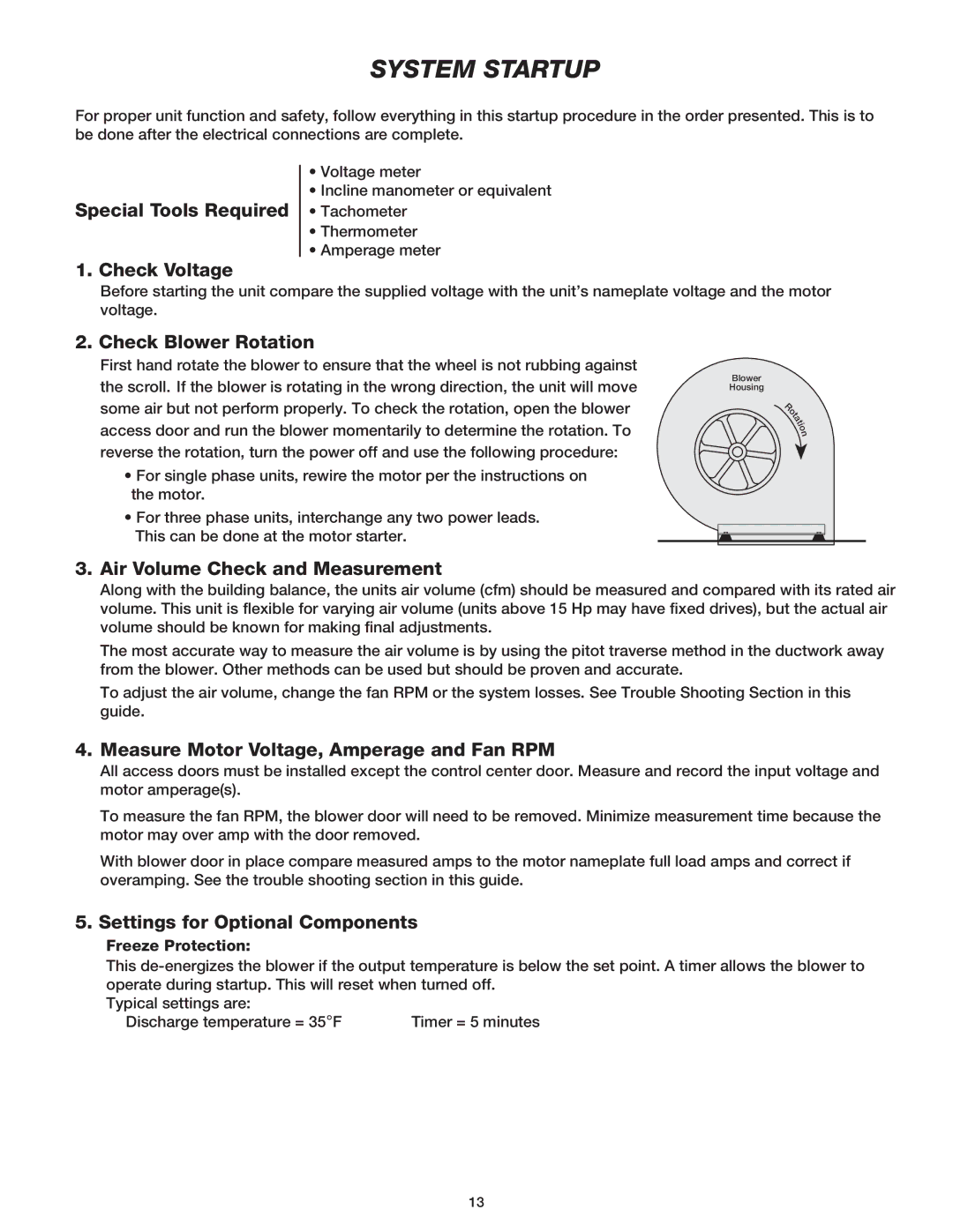 Greenheck Fan Outdoor Air Ventilator manual Special Tools Required Check Voltage, Check Blower Rotation 