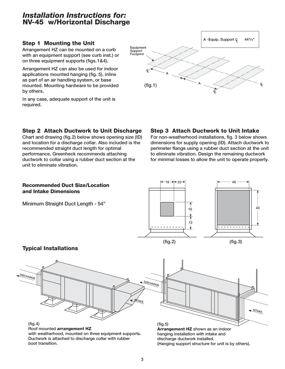 Greenheck Fan Outdoor Air Ventilator Installation Instructions for, Mounting the Unit, Attach Ductwork to Unit Discharge 