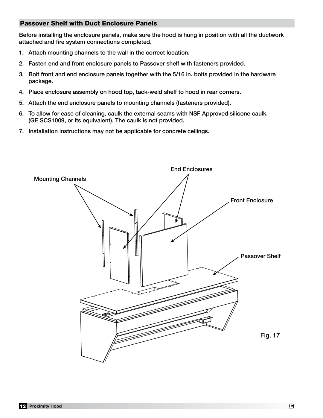 Greenheck Fan PN 458294 manual Passover Shelf with Duct Enclosure Panels 