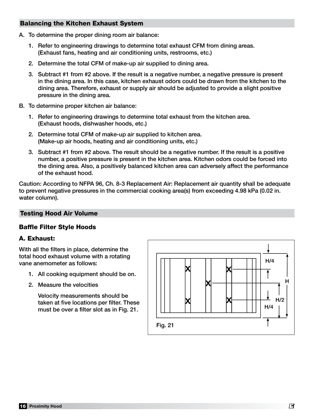 Greenheck Fan PN 458294 Balancing the Kitchen Exhaust System, Testing Hood Air Volume Baffle Filter Style Hoods Exhaust 