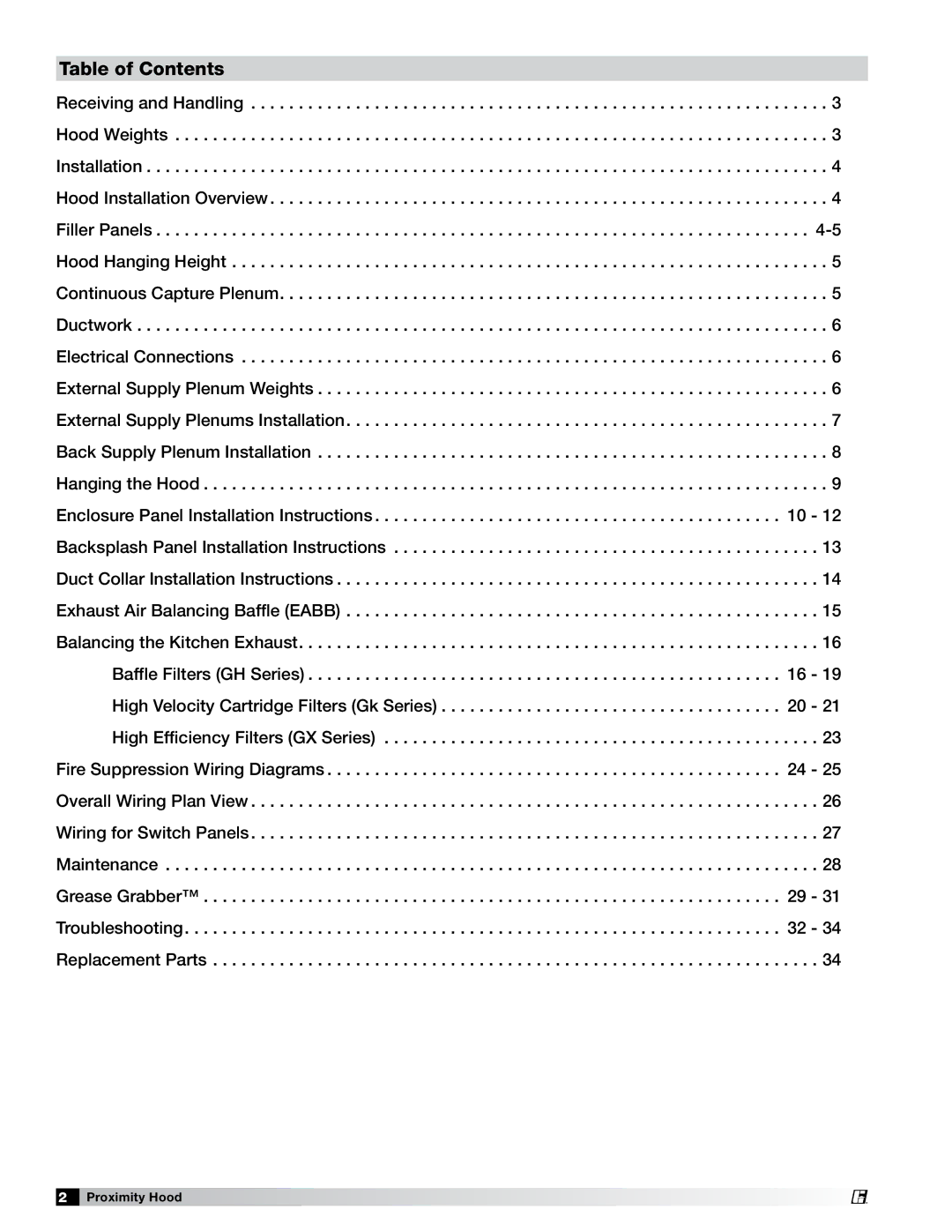 Greenheck Fan PN 458294 manual Table of Contents 