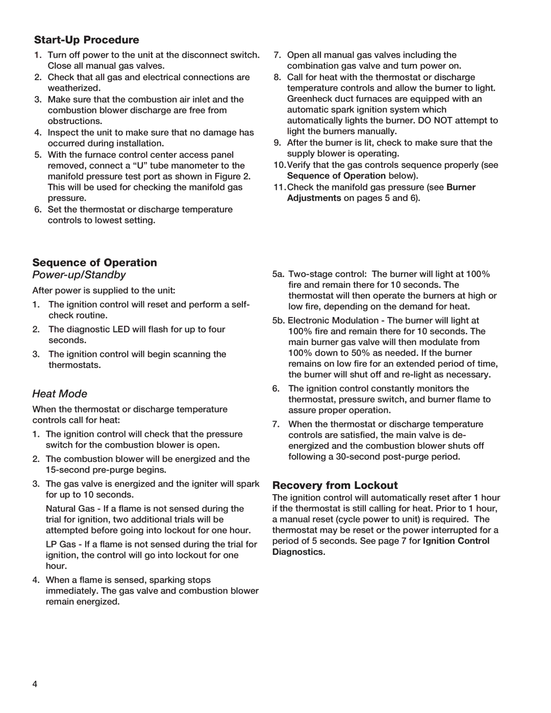 Greenheck Fan PVF manual Start-Up Procedure, Sequence of Operation, Recovery from Lockout 