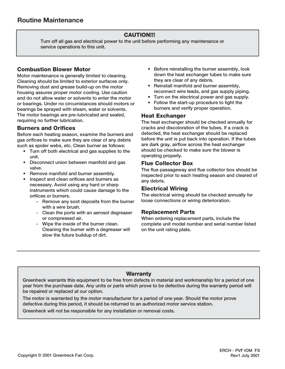 Greenheck Fan PVF manual Routine Maintenance 