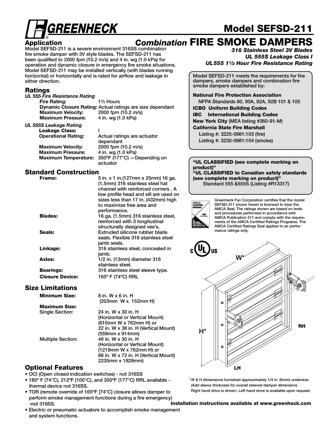 Greenheck Fan dimensions Model SEFSD-211 