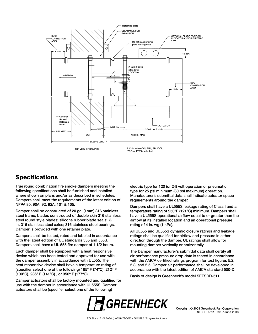 Greenheck Fan SEFSDR-511 dimensions Specifications 