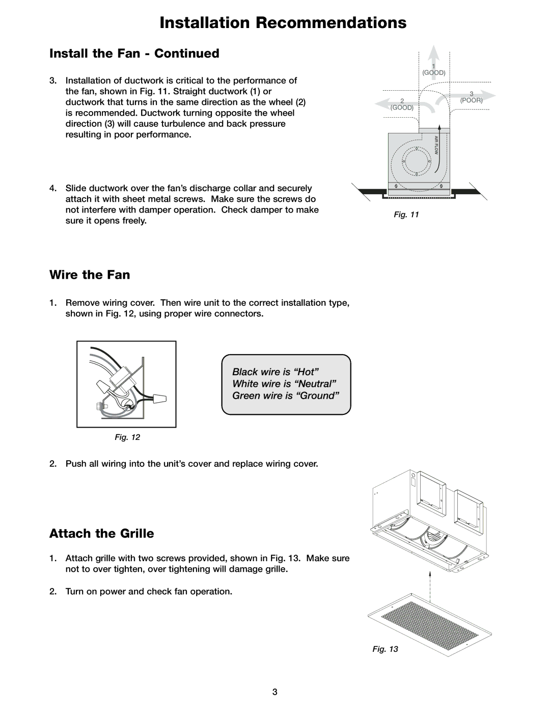 Greenheck Fan CSP-A700 manual Wire the Fan, Attach the Grille 