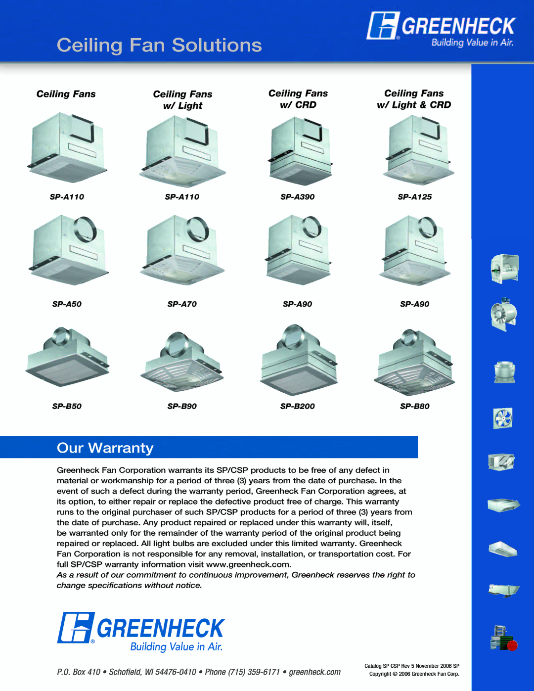 Greenheck Fan CSP manual Ceiling Fan Solutions 