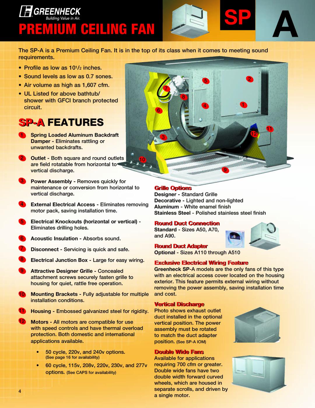 Greenheck Fan CSP manual SP a, Sp-Afeatures 