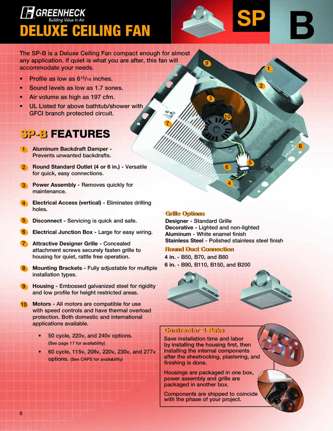 Greenheck Fan CSP manual Sp B, Sp-Bfeatures 