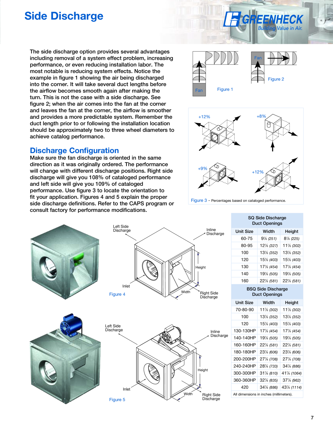 Greenheck Fan SQ manual Side Discharge, Discharge Configuration 