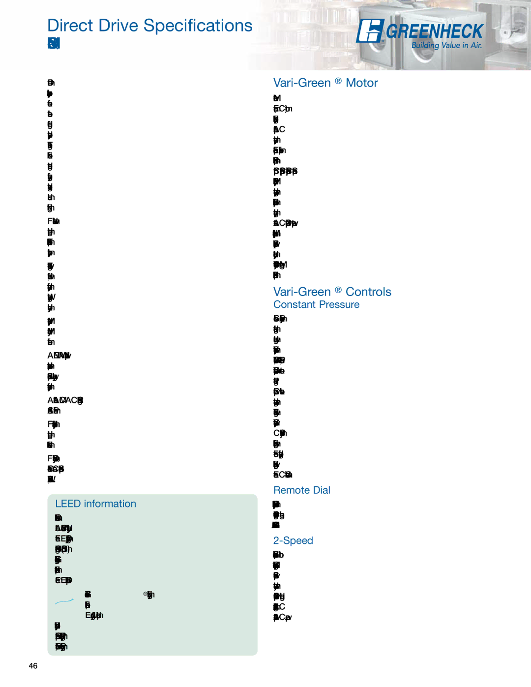 Greenheck Fan SQ/BSQ manual Model SQ, Leed information, Constant Pressure, Remote Dial, Speed 