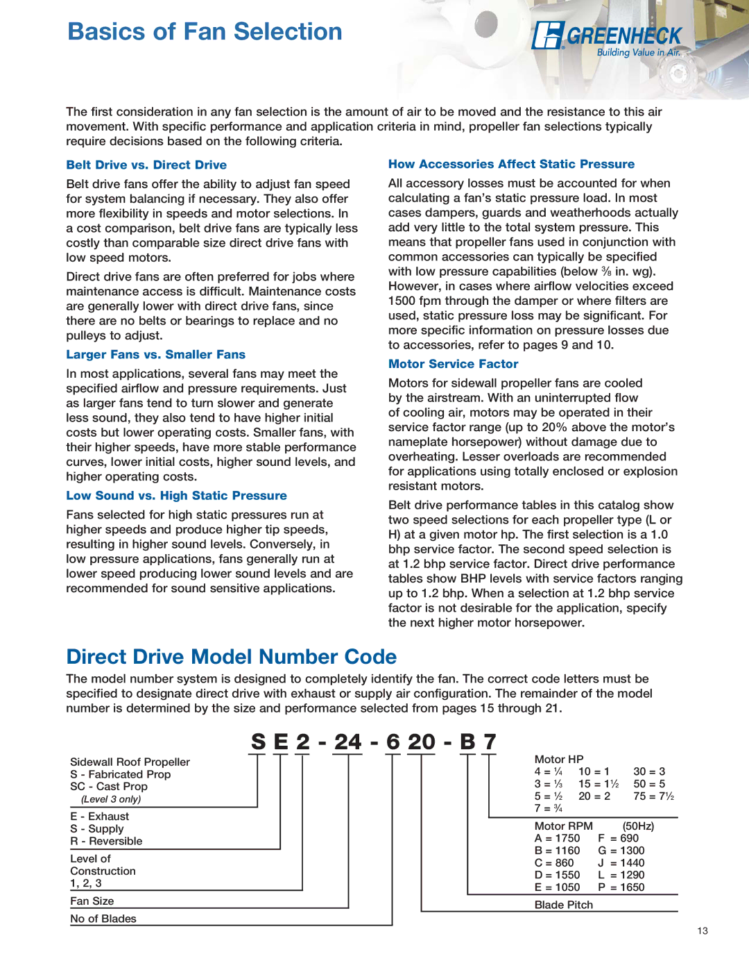 Greenheck Fan SE1, SS1 manual Basics of Fan Selection 