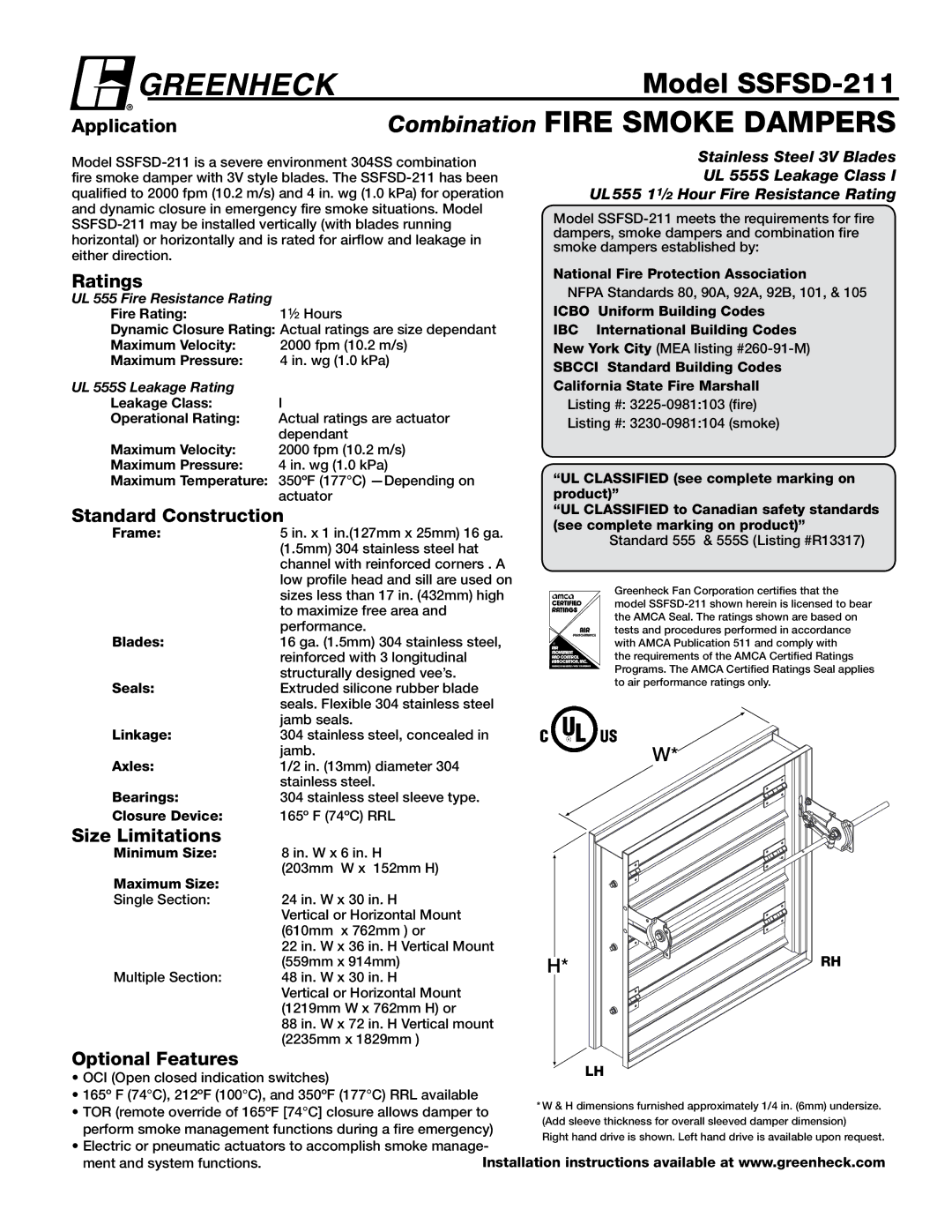 Greenheck Fan dimensions Model SSFSD-211 