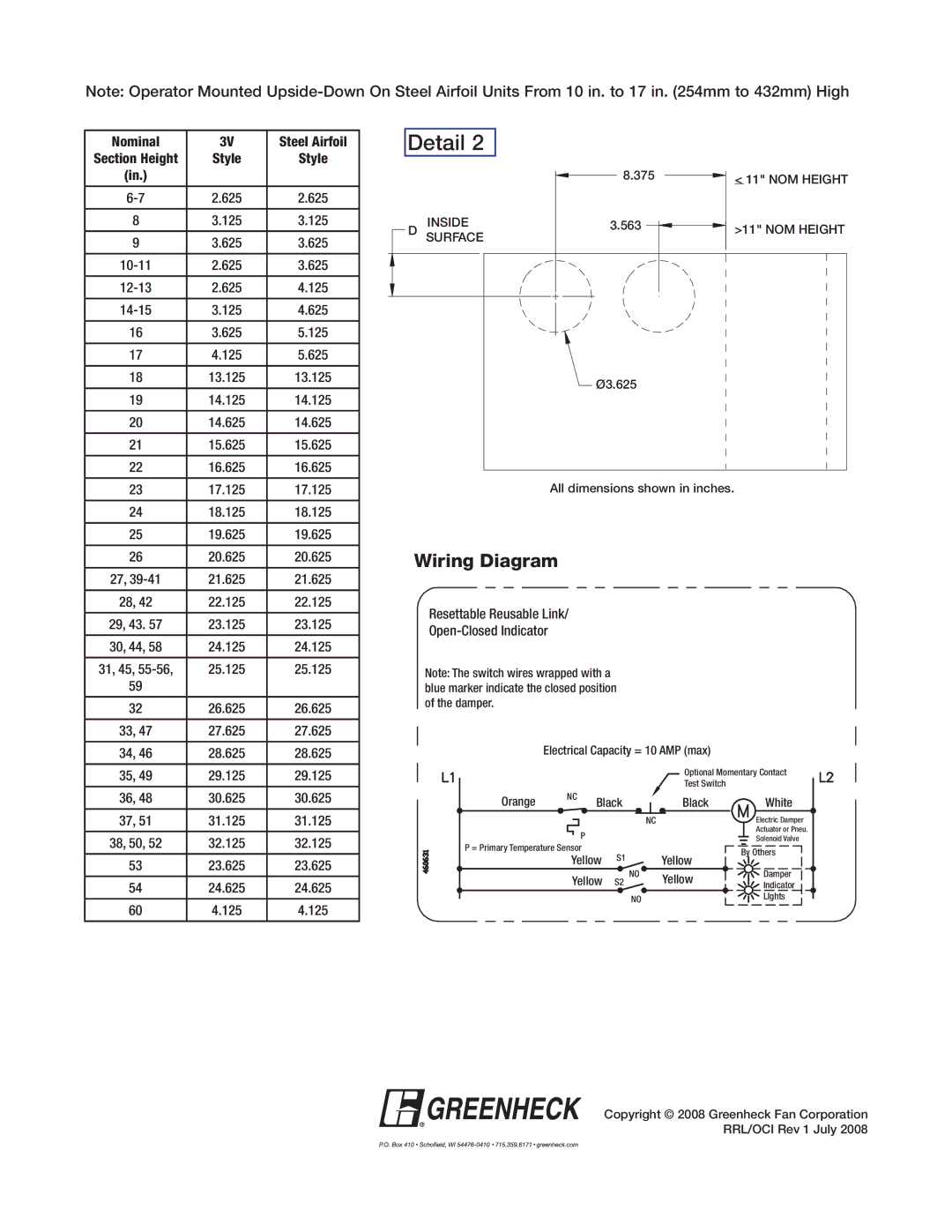 Greenheck Fan SSFSD Series, SEFSD Series installation instructions Style, Resettable Reusable Link Open-Closed Indicator 