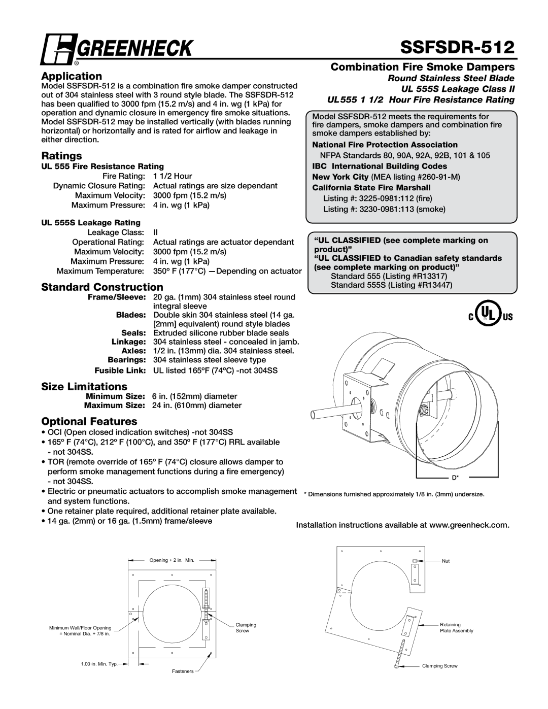 Greenheck Fan SSFSDR-512 dimensions 