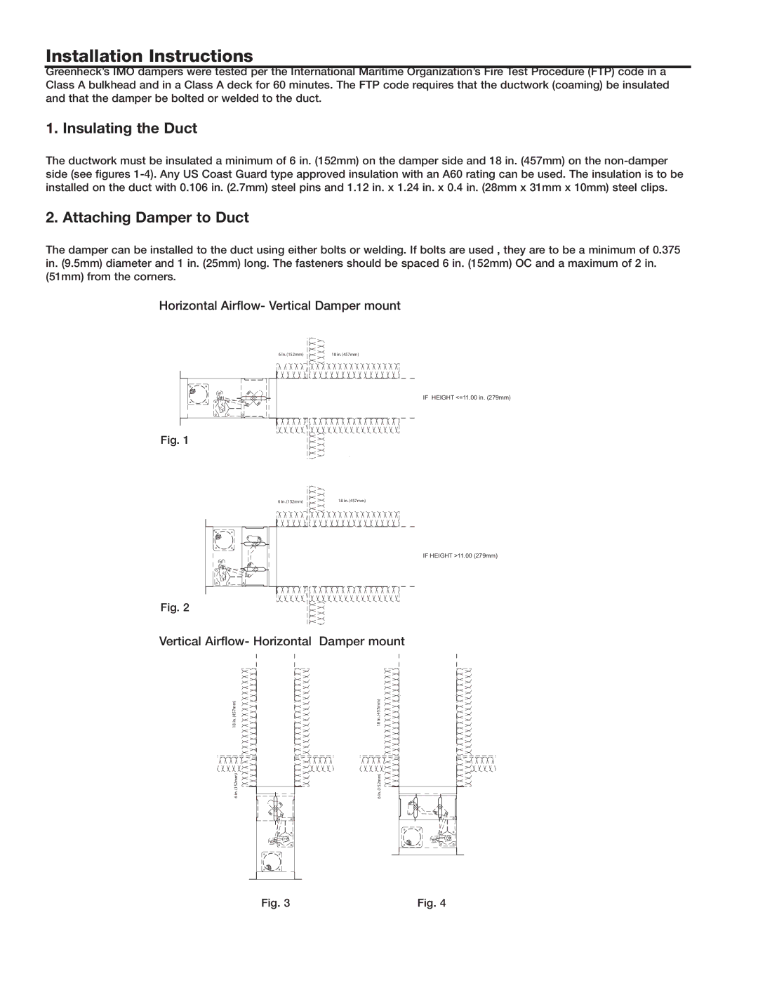 Greenheck Fan SSIMO-XXX Series, 464603 warranty Installation Instructions, Insulating the Duct, Attaching Damper to Duct 