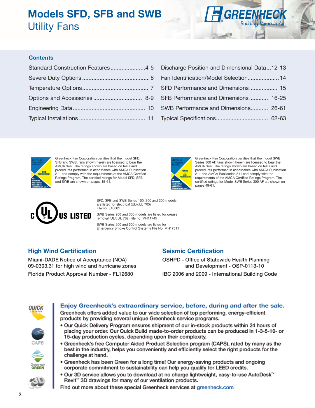 Greenheck Fan manual Models SFD, SFB and SWB, Utility Fans 