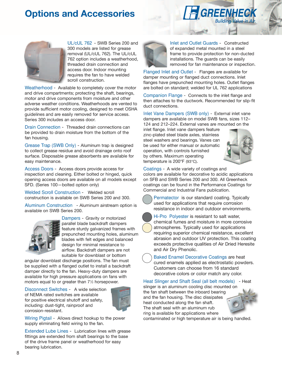 Greenheck Fan SFB, SWB, SFD manual Options and Accessories 