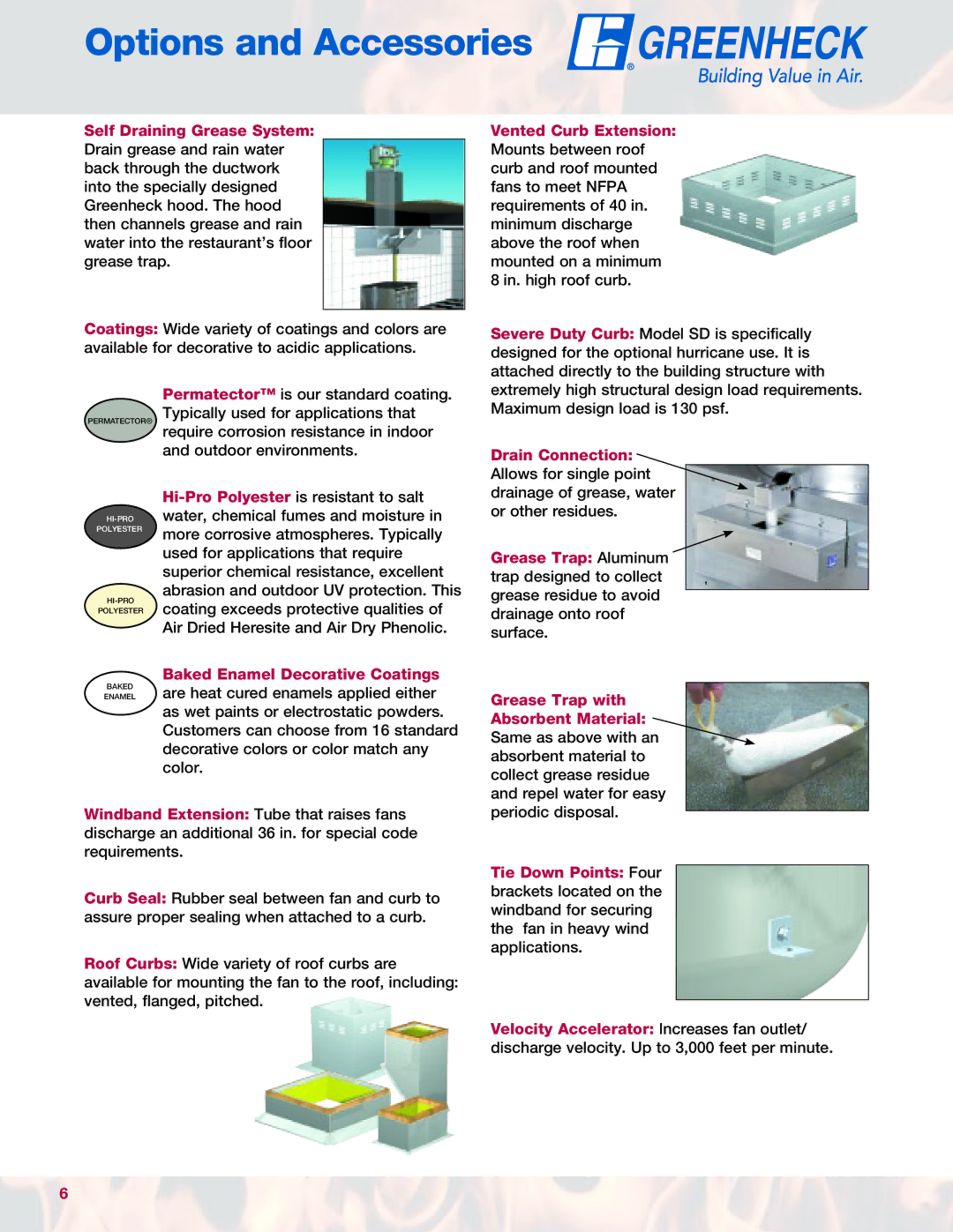 Greenheck Fan USGF manual Options and Accessories, Baked Enamel Decorative Coatings 