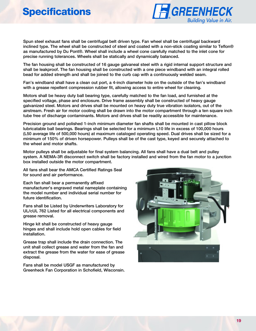 Greenheck Fan USGF manual Specifications 