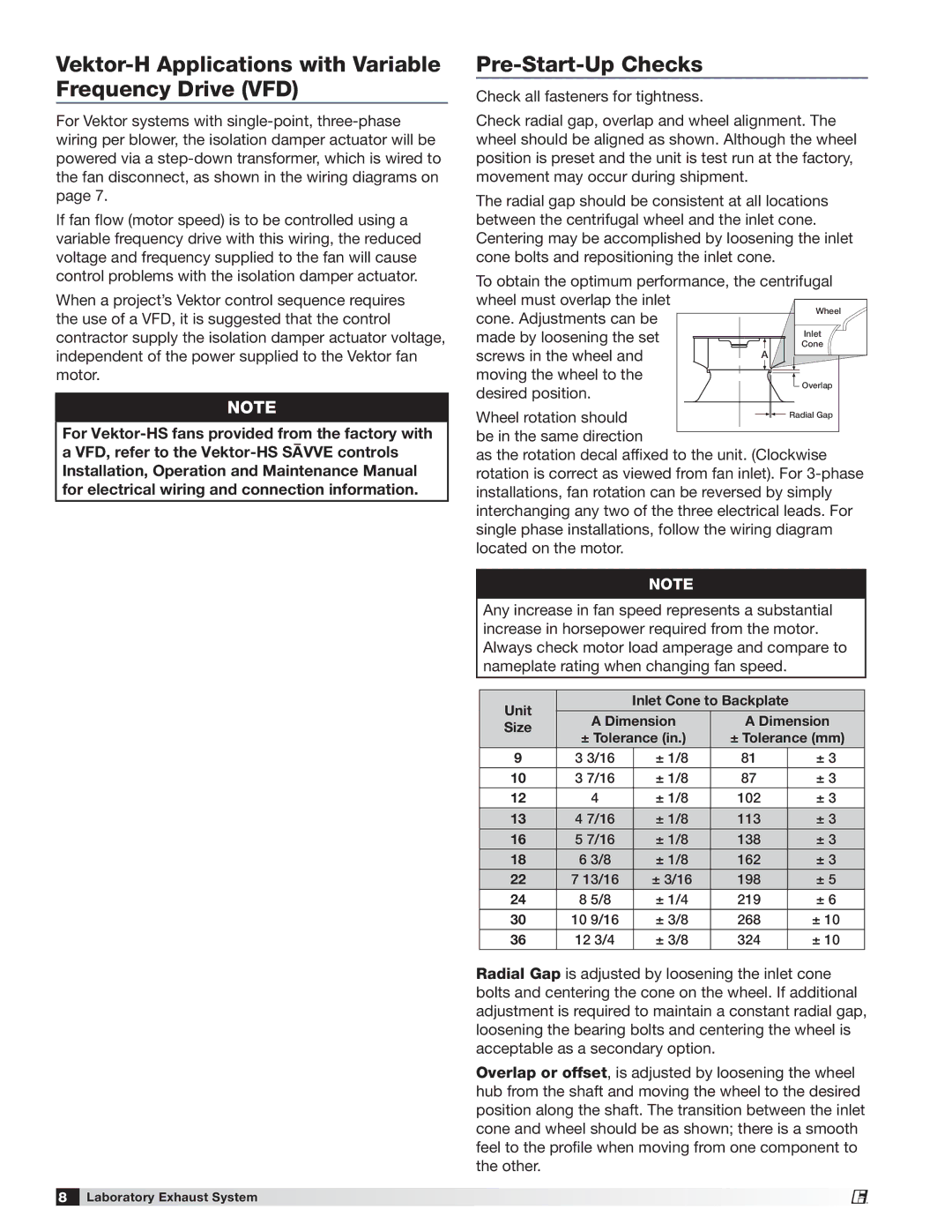 Greenheck Fan Vektor-HS manual Vektor-H Applications with Variable Frequency Drive VFD, Pre-Start-Up Checks 