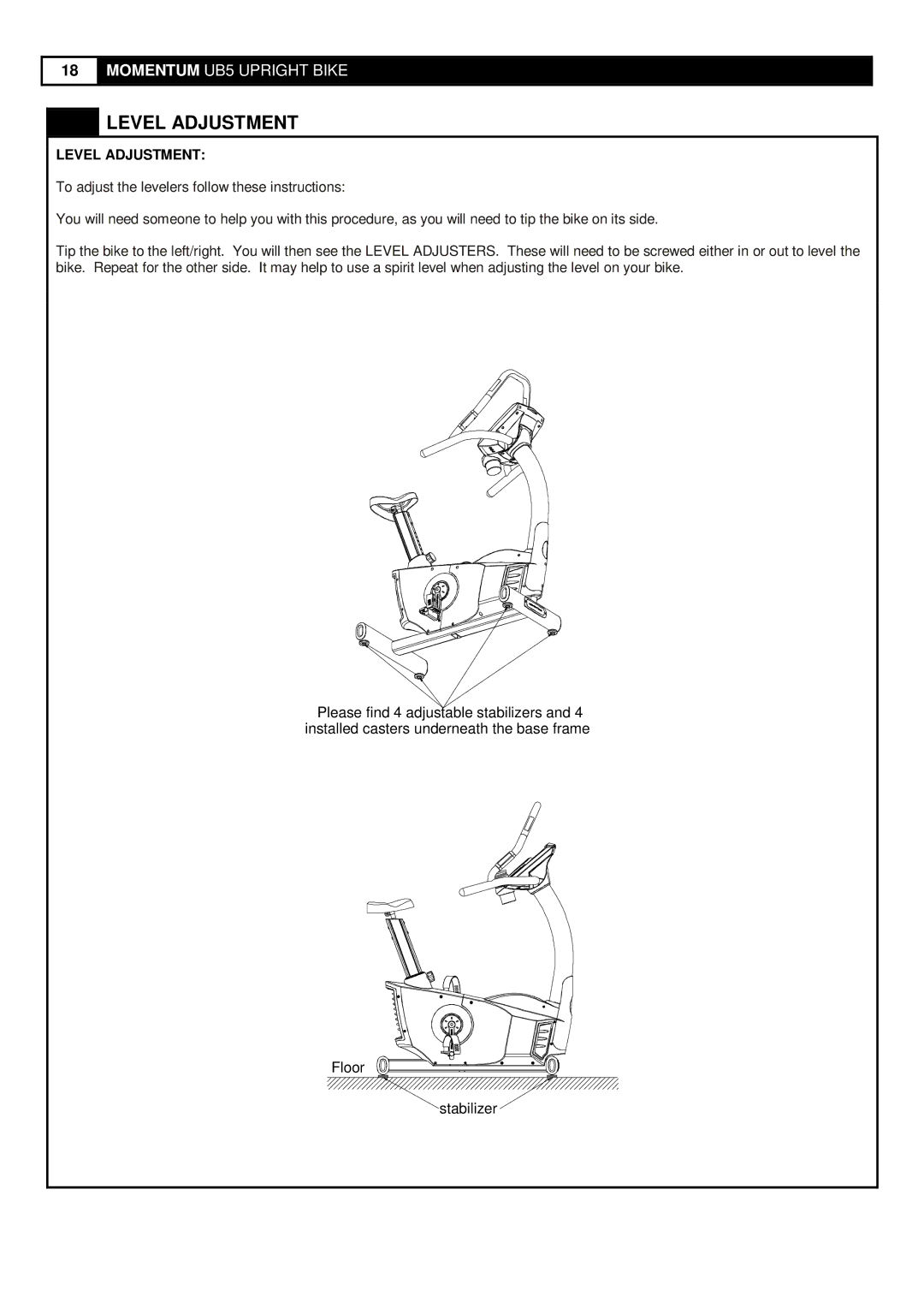 Greenmaster UB5 manual Level Adjustment 